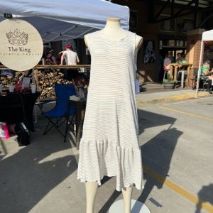 Midi Cream Striped Knit Dress